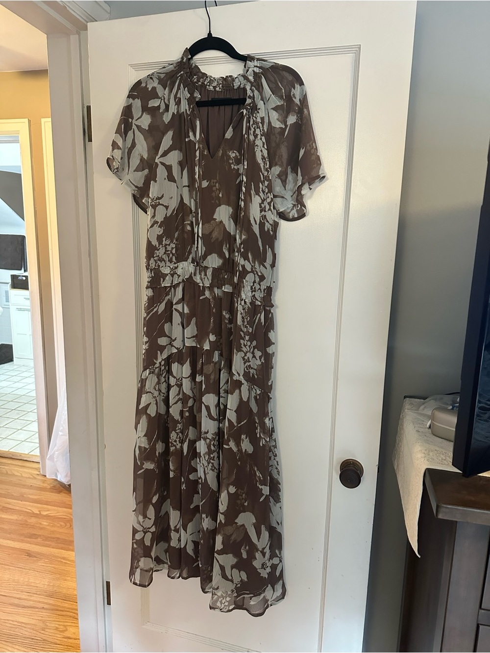 Simply Vera Vera Wang Brown and Ivory Floral Tiered Maxi Dress